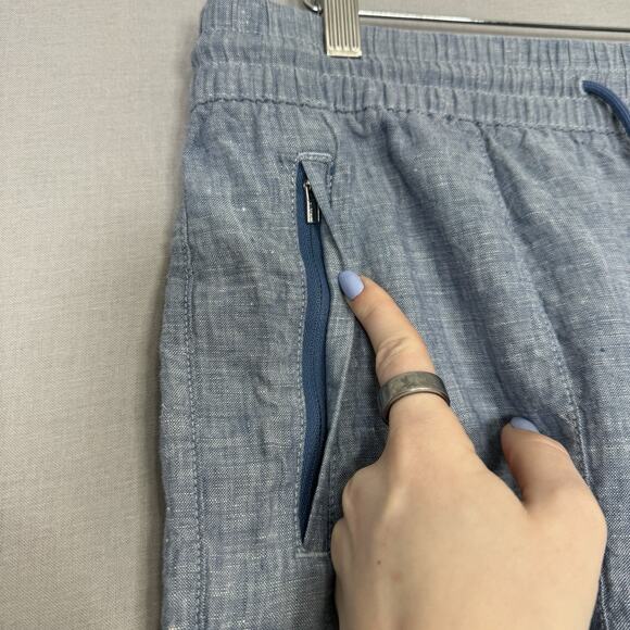 Athleta Retreat Linen Pants Womens 12 Petite Blue Jogger Beach Coastal Travel - Picture 3 of 13